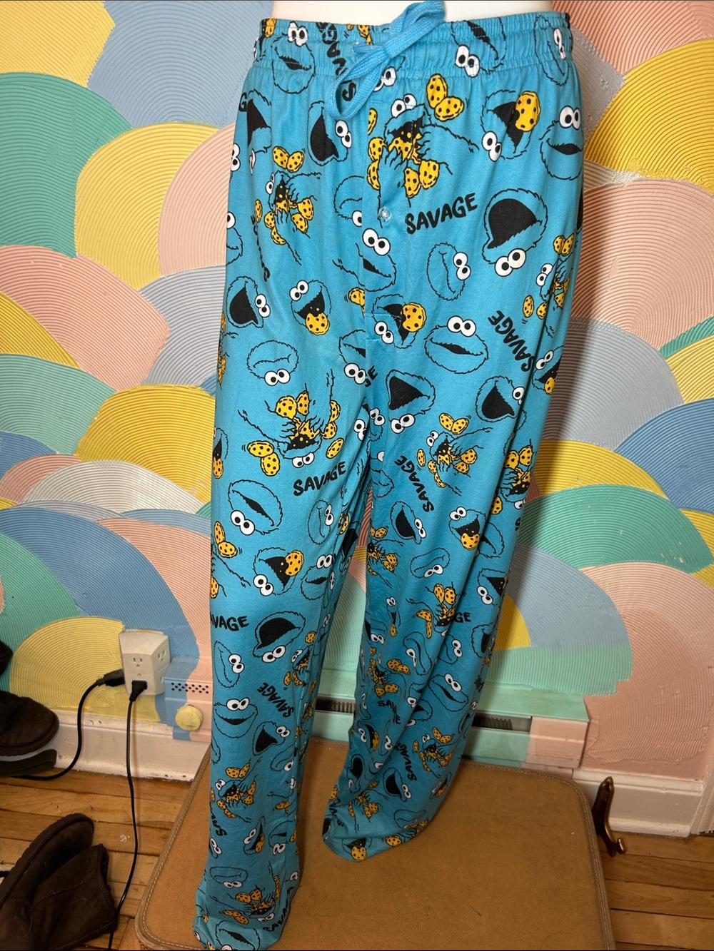 Blue Cookie Monster Print Lounge Pants mens sz XL